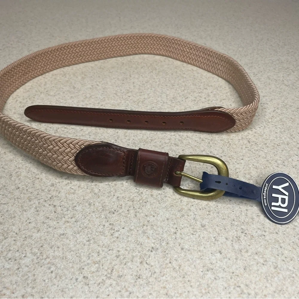 NWT Tan Braided Elastic Leather Trimmed Belt